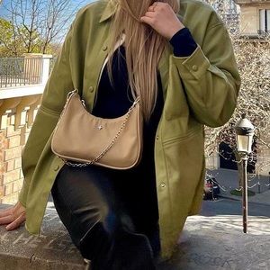 Pull & Bear green leather coat